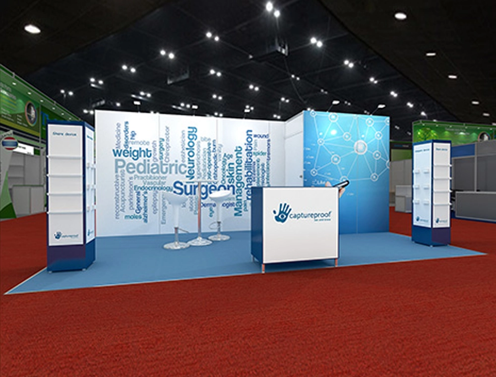 Modern 10x20 trade show booth with display panels