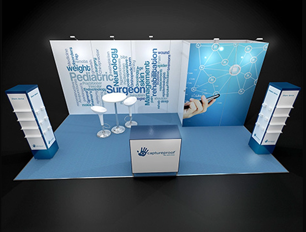 Modern 10x20 trade show booth with display panels