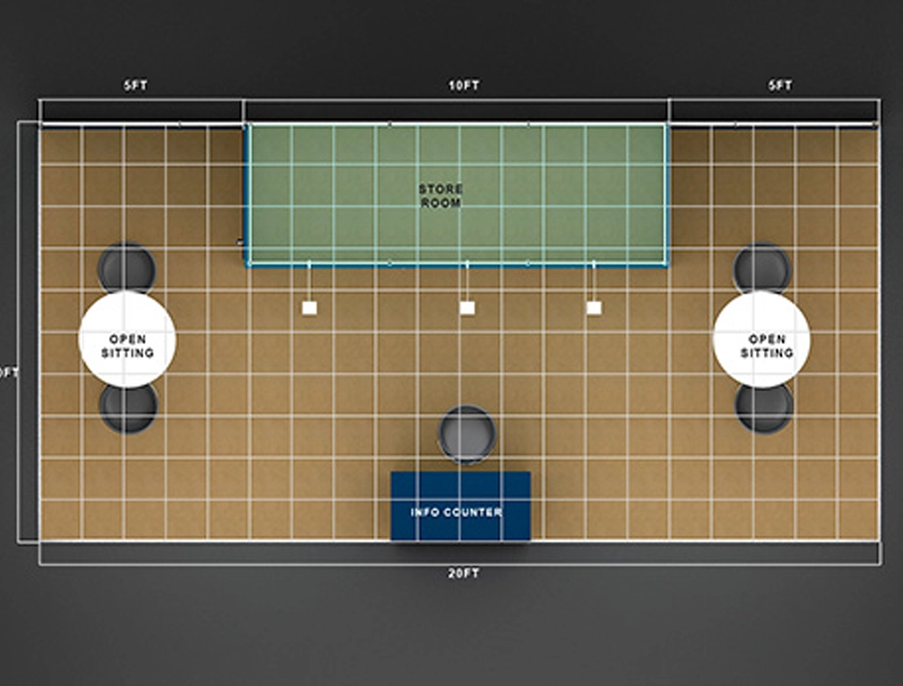 Sleek exhibition booth with product displays and signage
