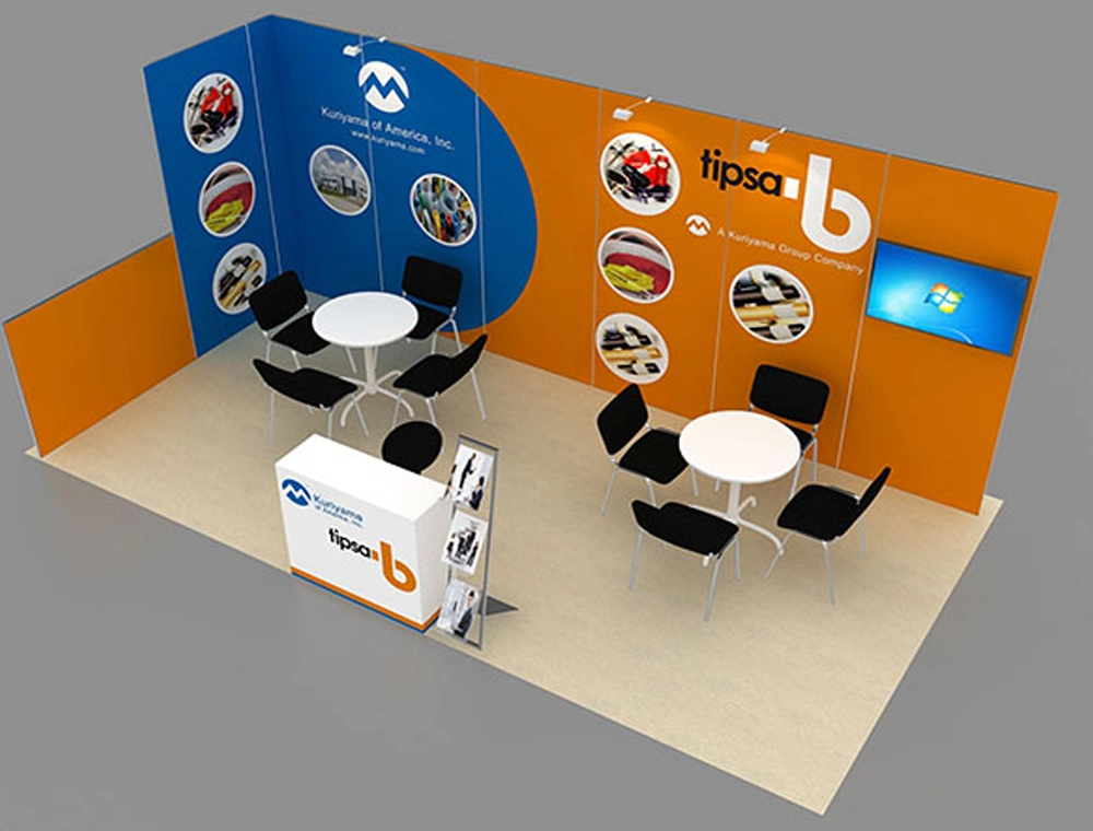 Professional trade show booth with branding panels