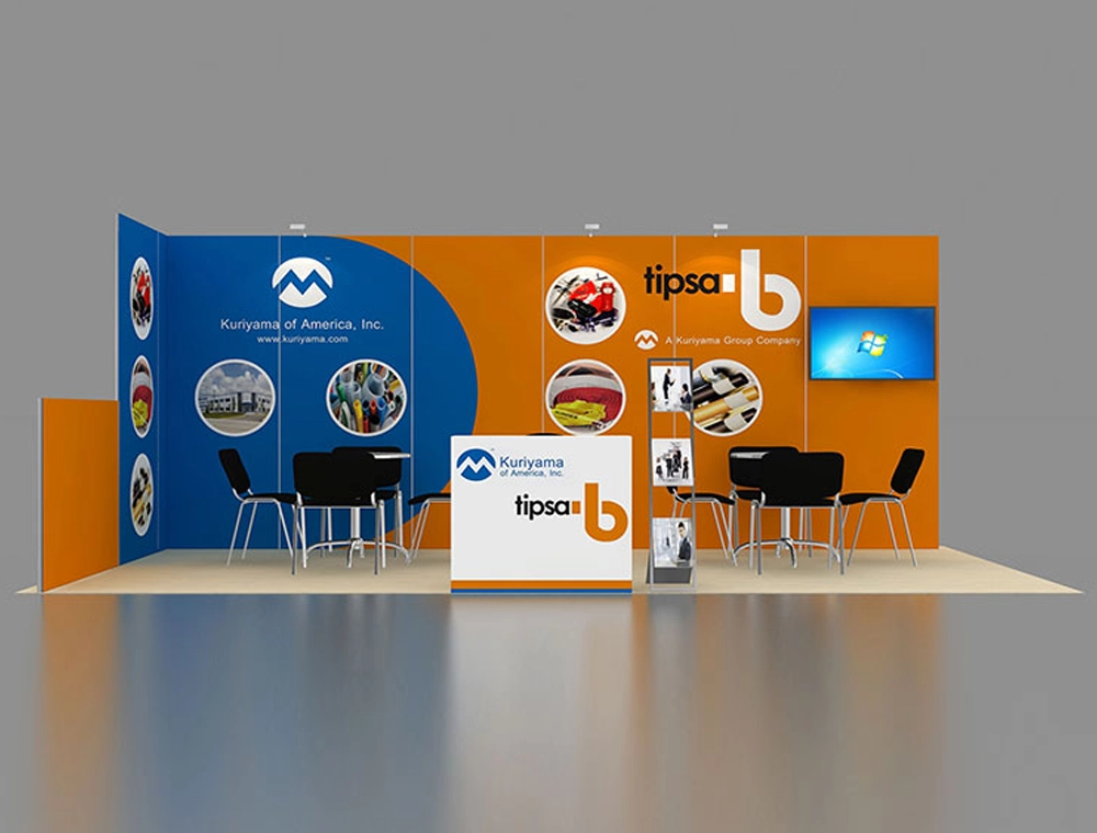 Professional trade show booth with branding panels