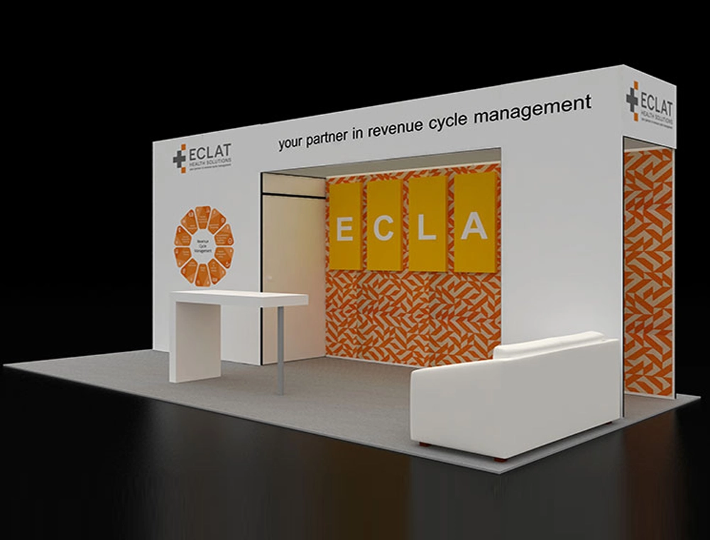 10x20 booth with modern design and display counters
