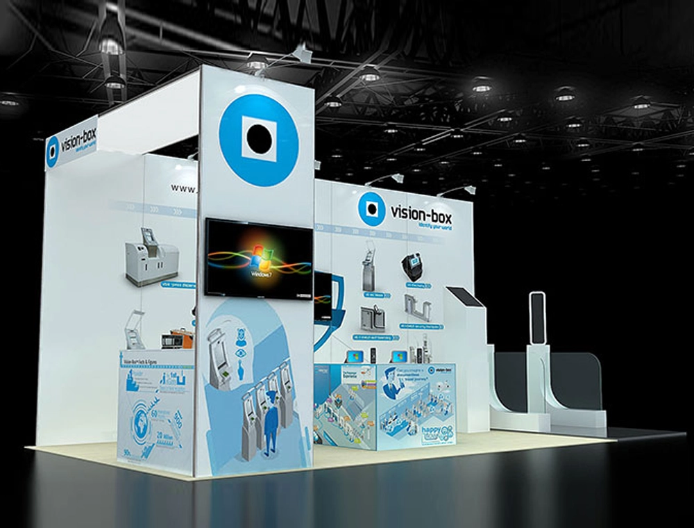 Trade show booth featuring interactive product displays