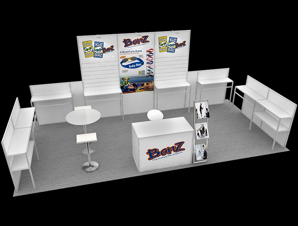 Professional 10x20 booth with reception counter and graphics