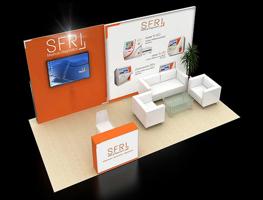 Sleek trade show display with promotional banners