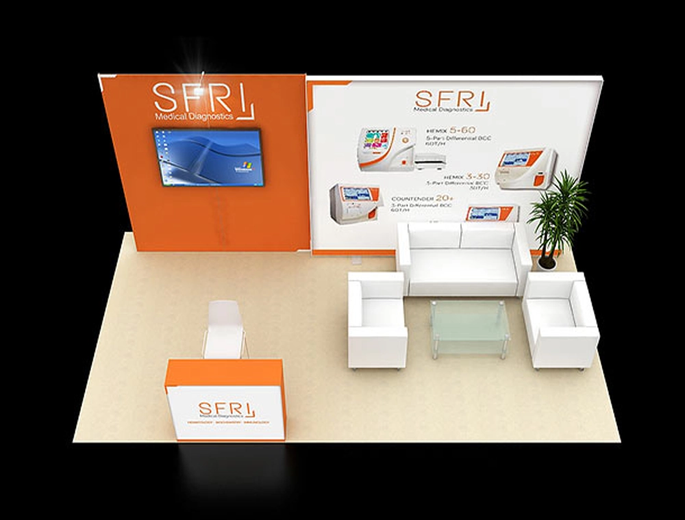Sleek trade show display with promotional banners