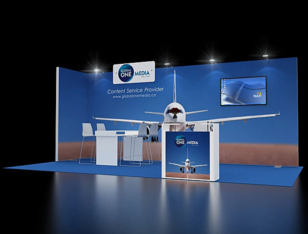 Large 10x20 trade show booth with lighting setup