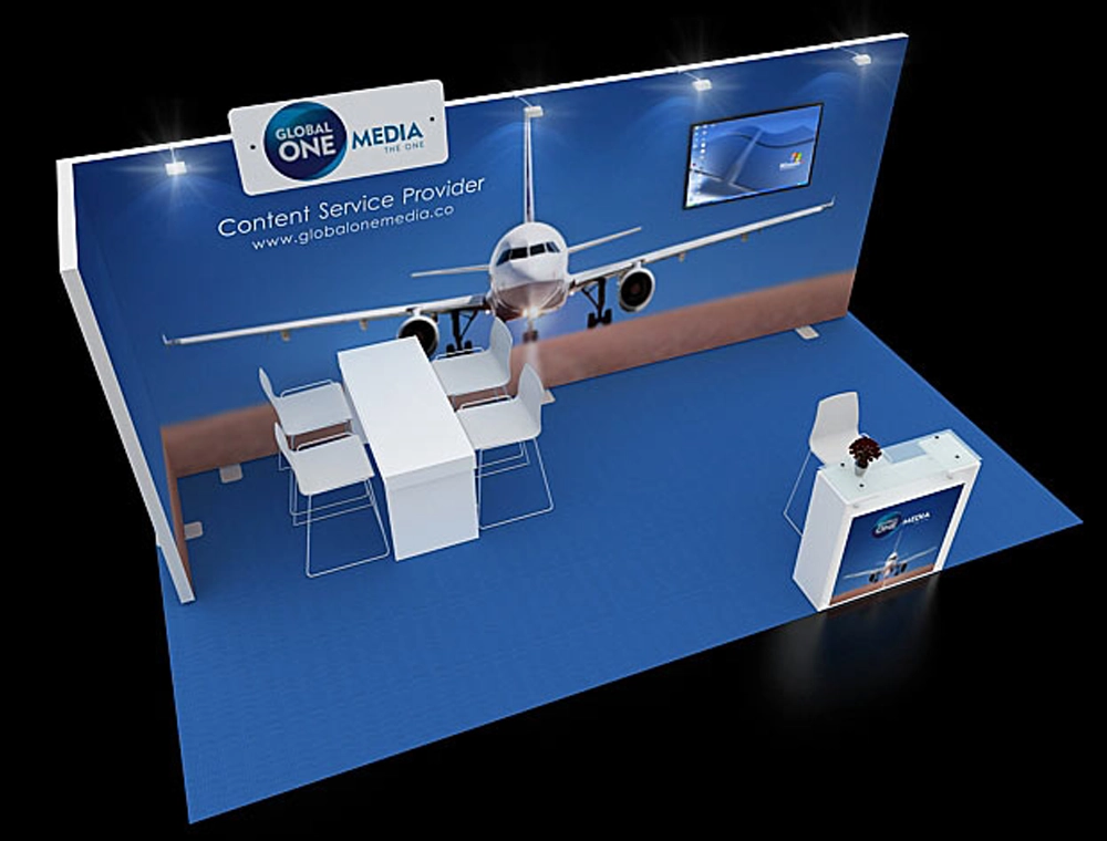 Large 10x20 trade show booth with lighting setup