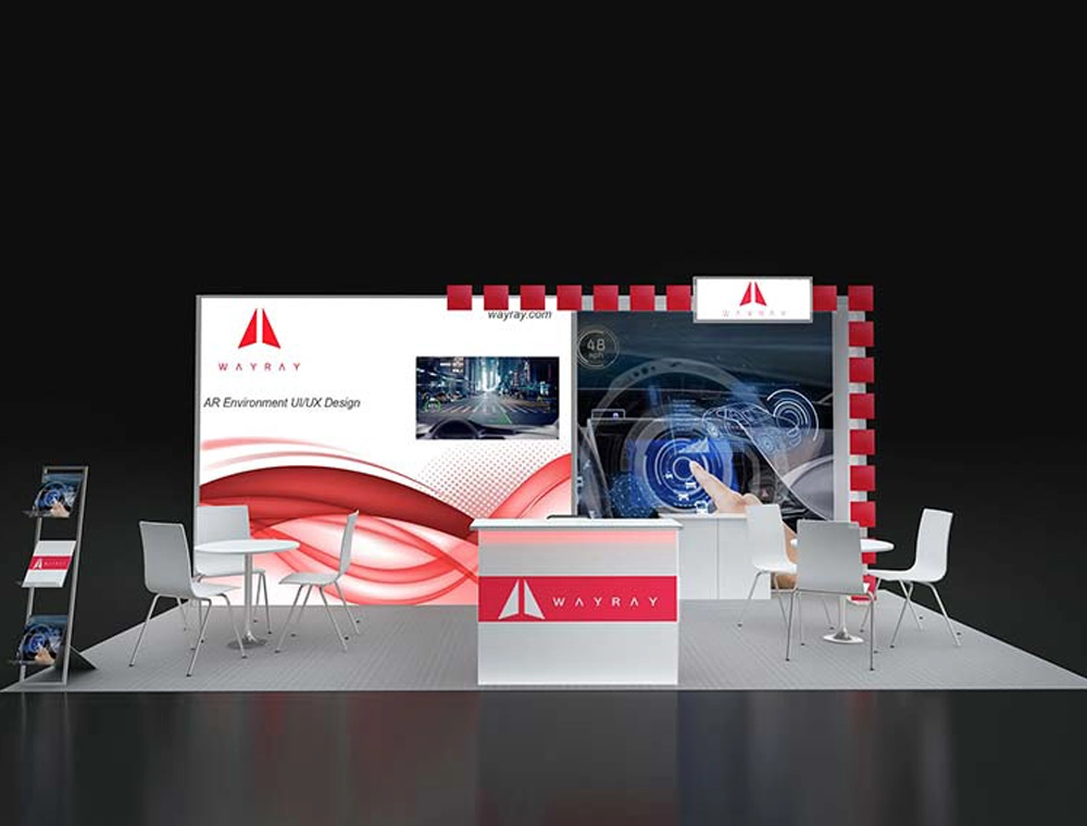 Modern 10x20 trade show booth with display graphics