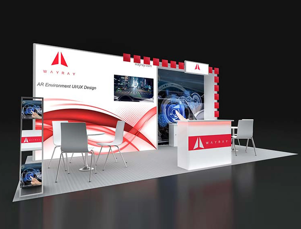 Modern 10x20 trade show booth with display graphics