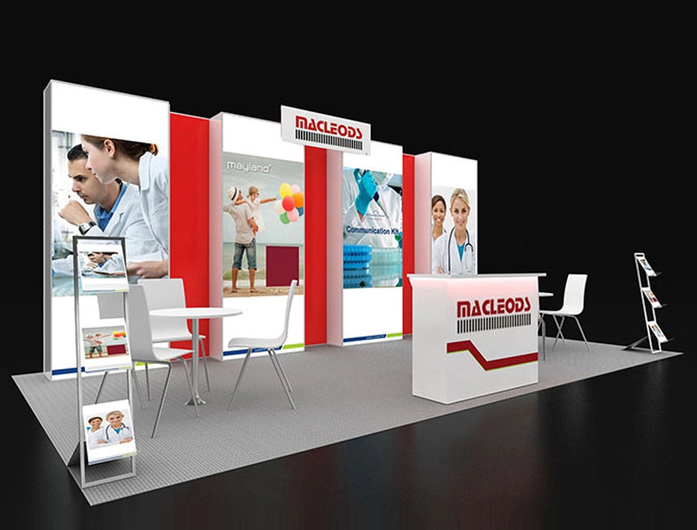 10x20 exhibition booth with illuminated product walls