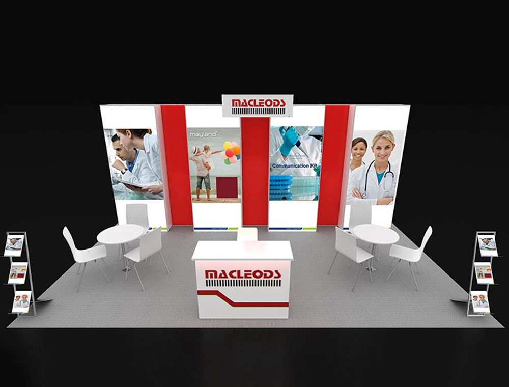 10x20 exhibition booth with illuminated product walls