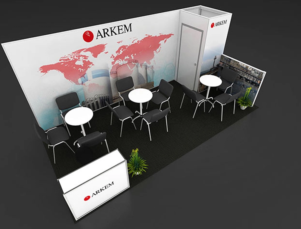 Trade show booth featuring promotional display units