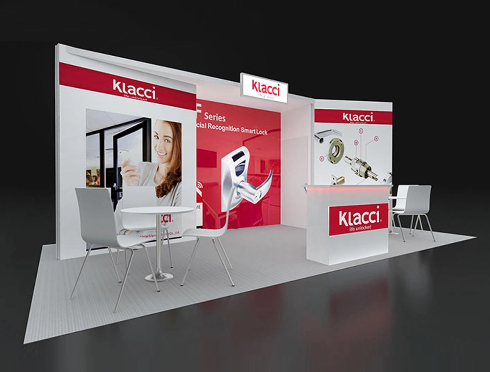 Modular booth with open layout and signage