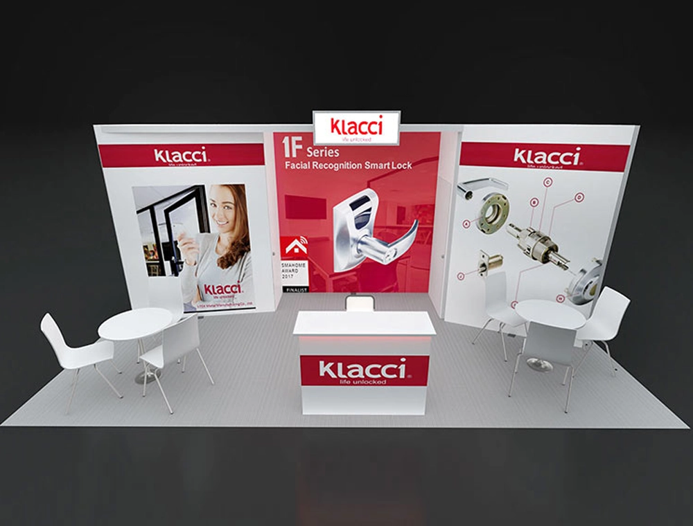 Modular booth with open layout and signage