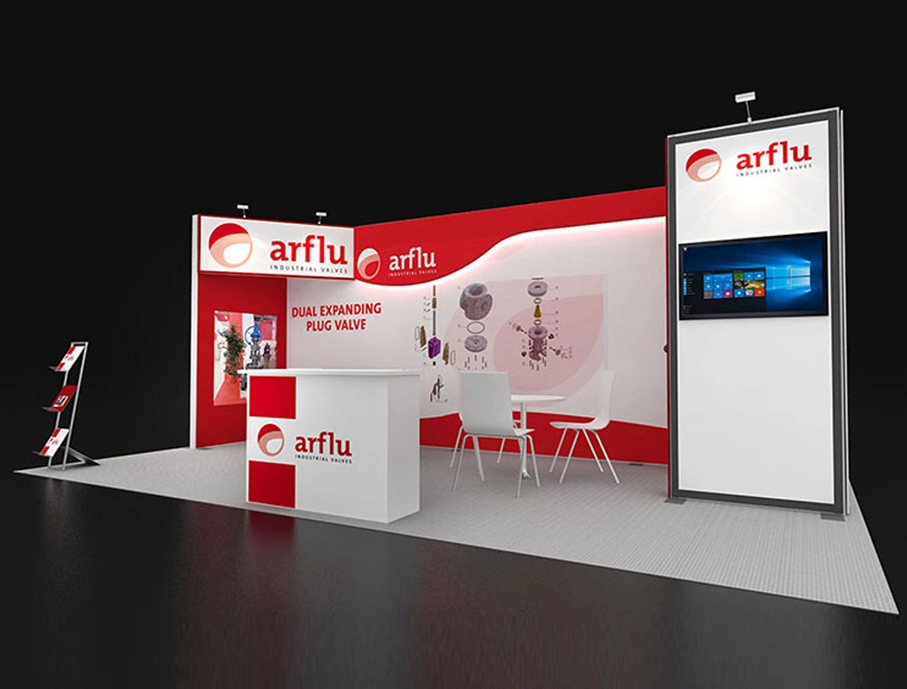 Exhibition booth with digital display screens