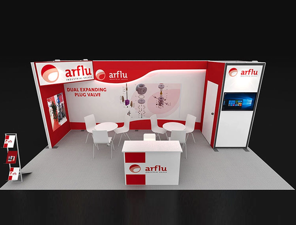 Exhibition booth with digital display screens