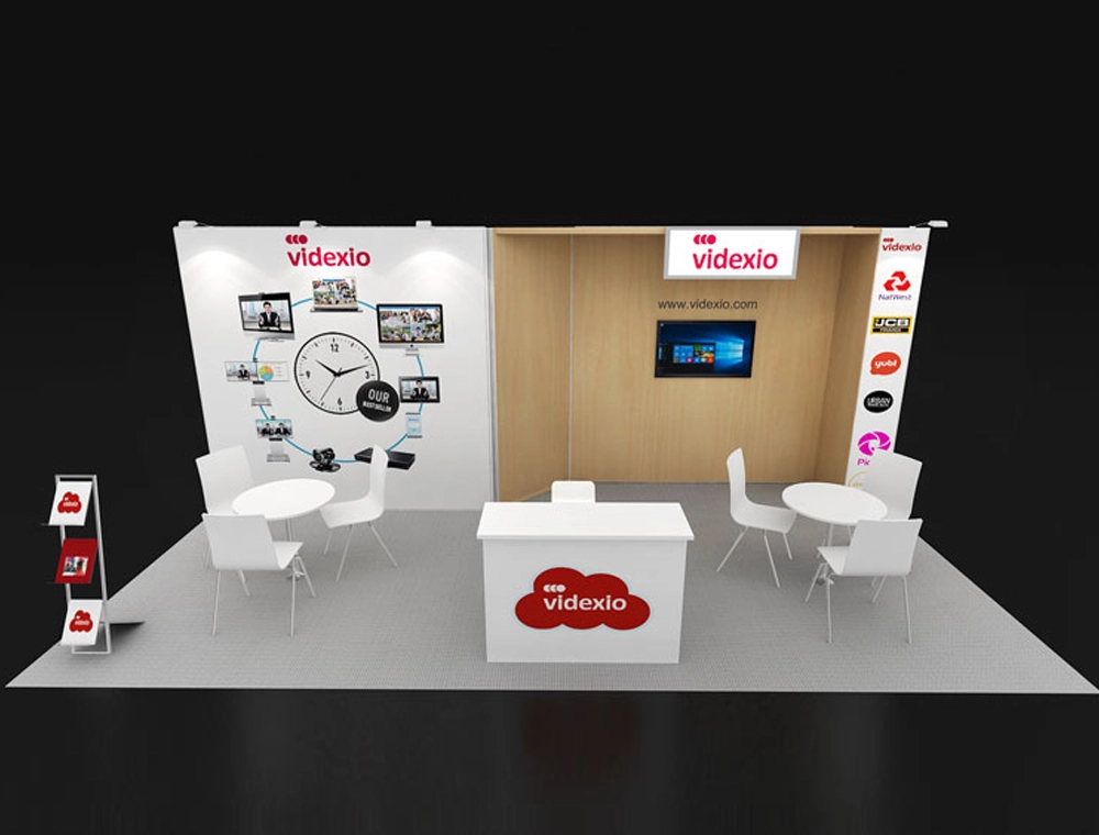 10x20 trade show booth with product display stands