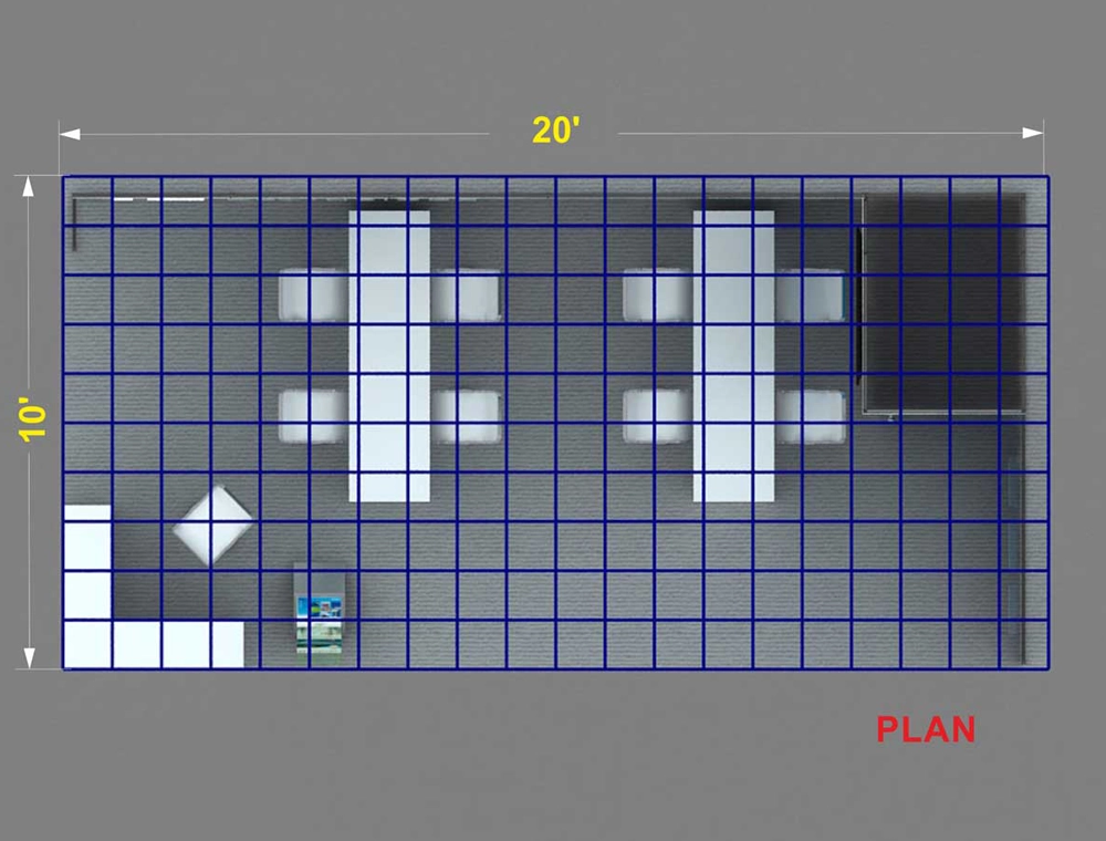 Open 10x20 trade show booth with counters