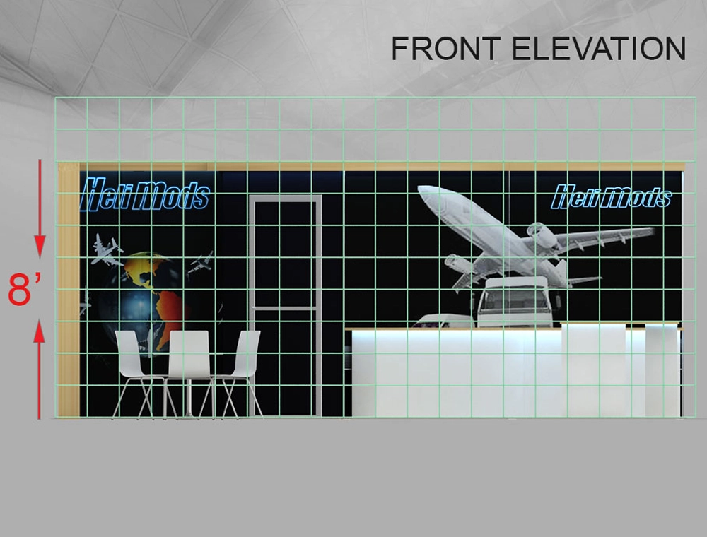 Modern exhibition booth with branded backdrop panels