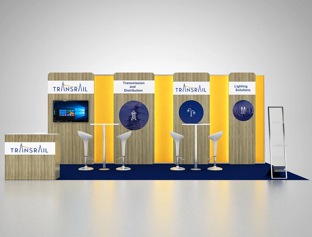 10x20 booth with illuminated display walls