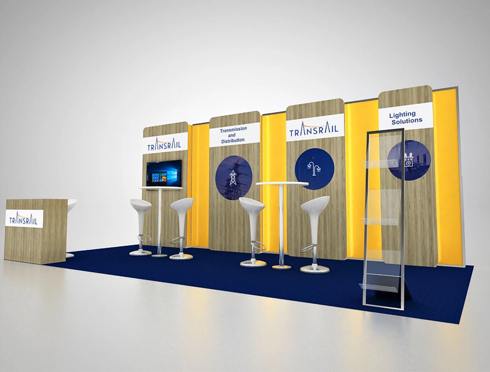 10x20 booth with illuminated display walls