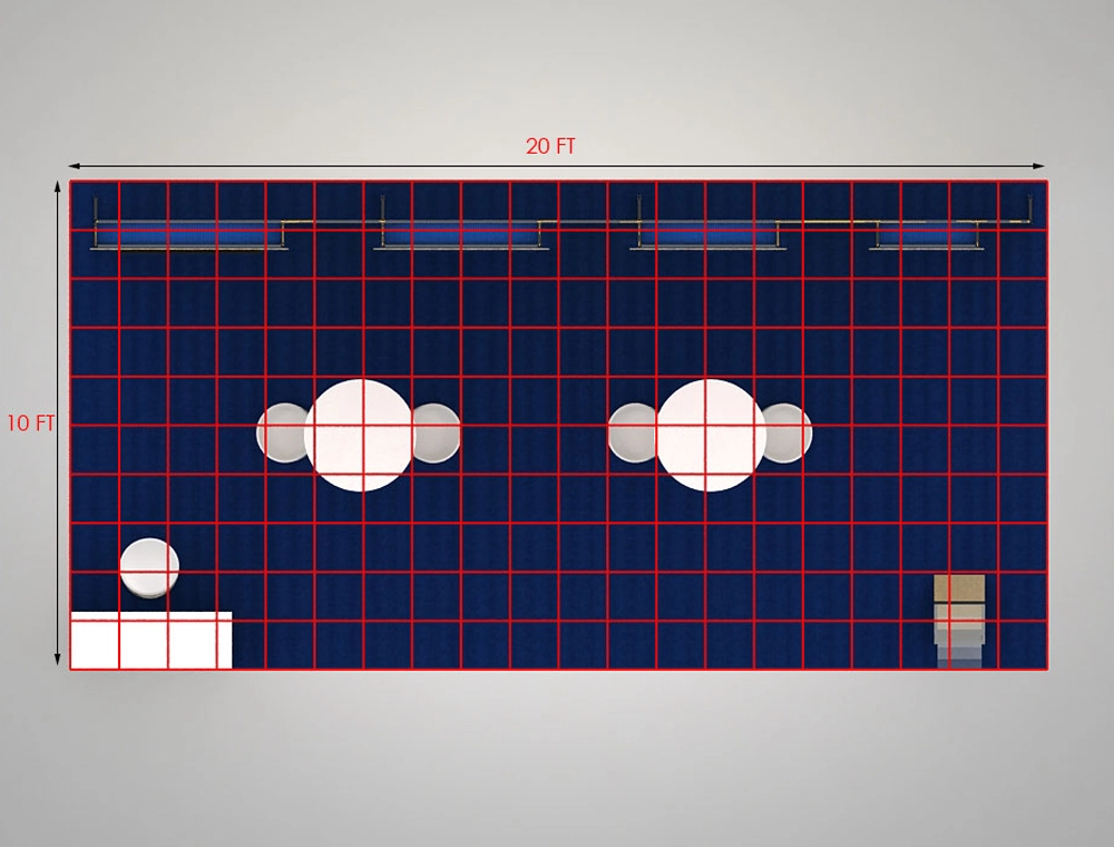10x20 booth with illuminated display walls