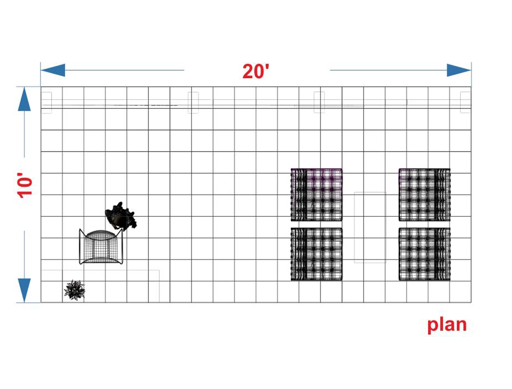 Trade show booth with promotional counters and graphics