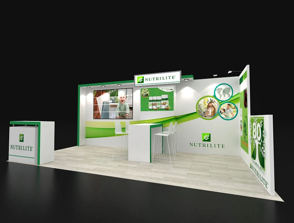 Contemporary 10x20 booth with digital screens