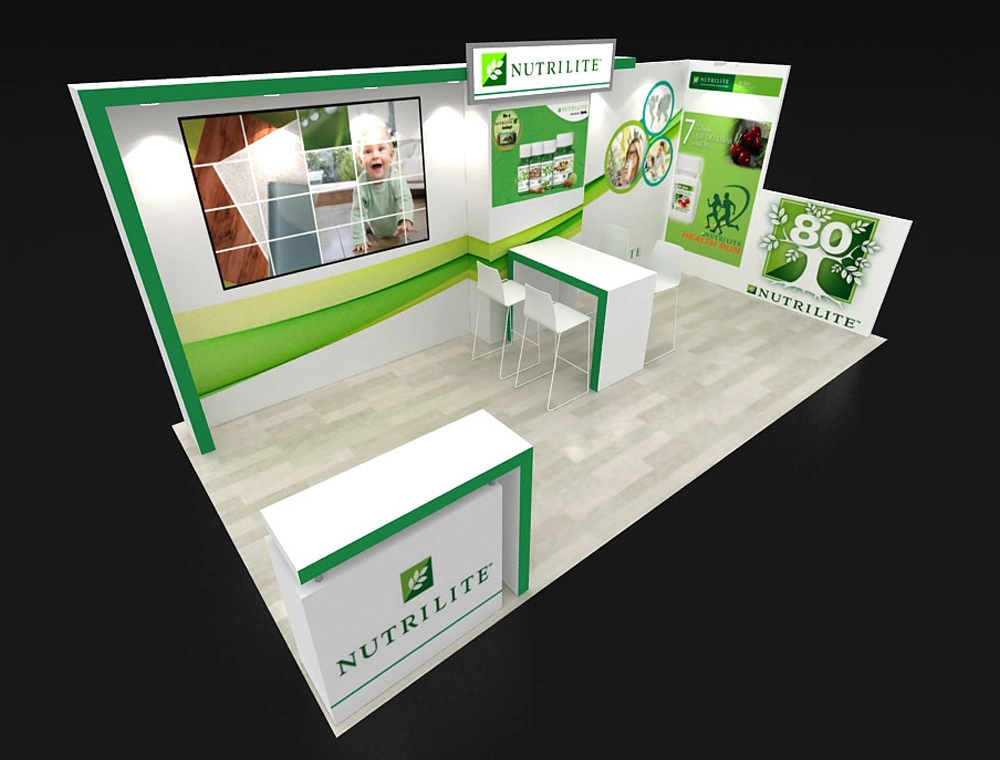 Contemporary 10x20 booth with digital screens