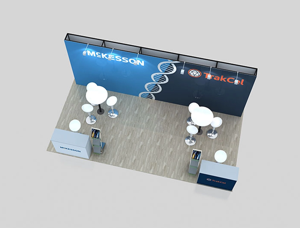 10x20 exhibition booth with branded graphics panels