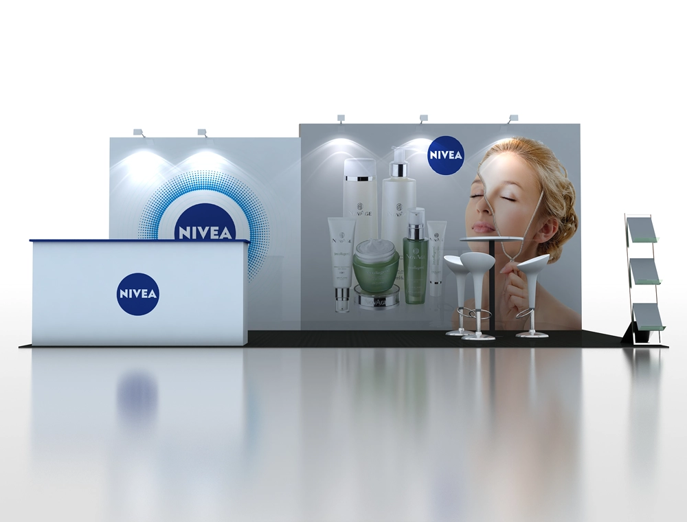 Modern 10x20 trade show booth with display counters