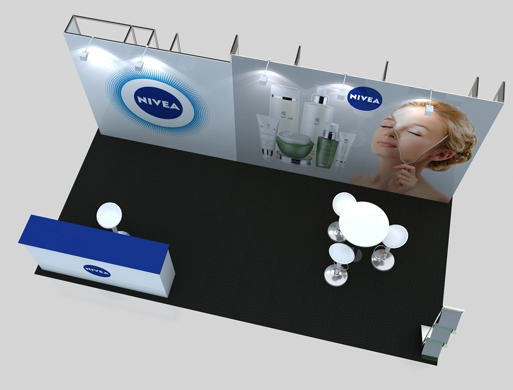 Modern 10x20 trade show booth with display counters