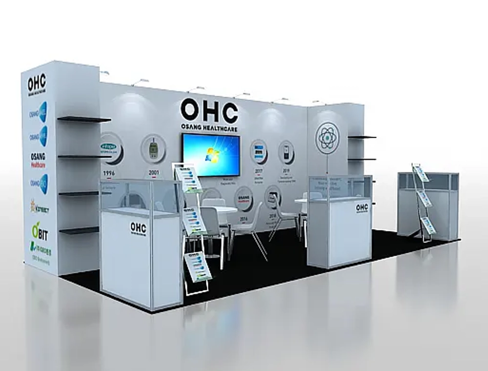 Modern booth with lighting and branding