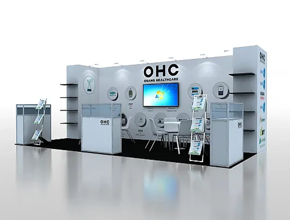 Modern booth with lighting and branding