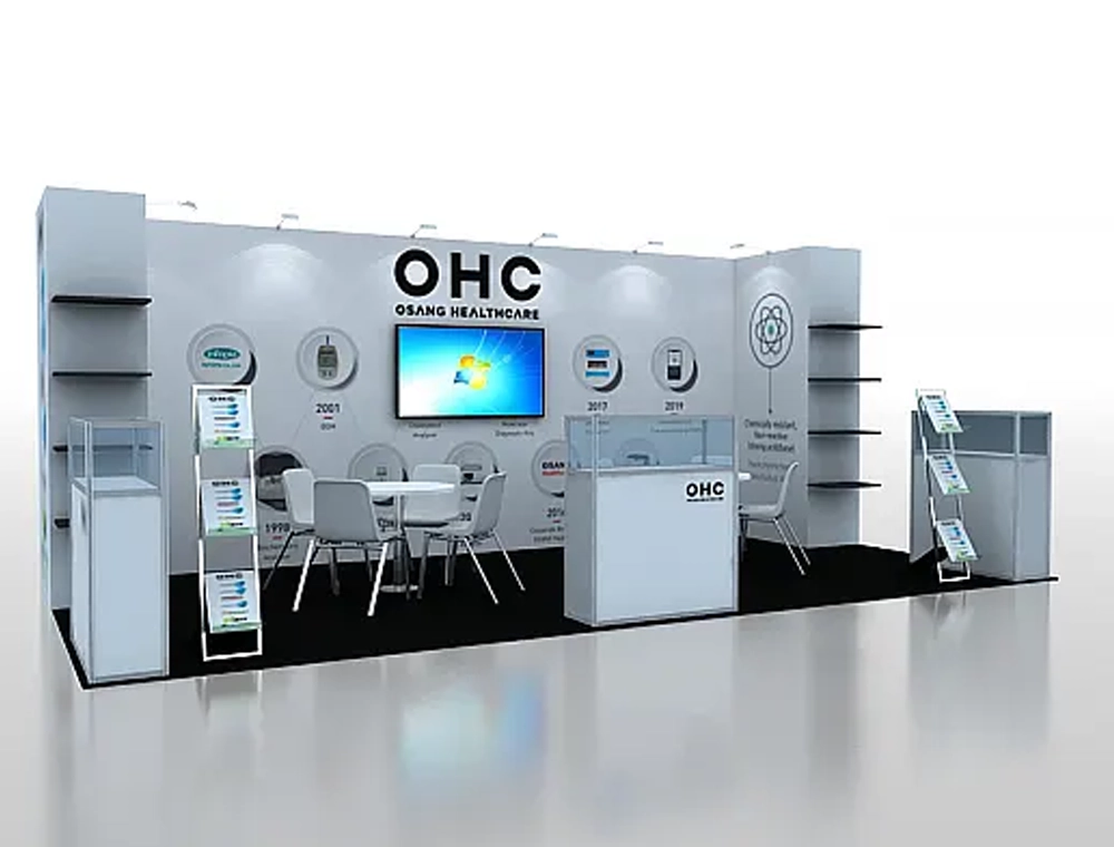 Modern booth with lighting and branding