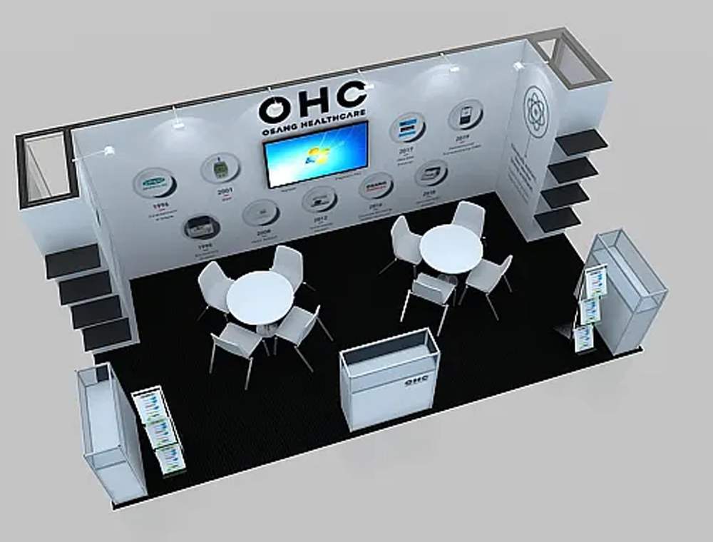 Modern booth with lighting and branding