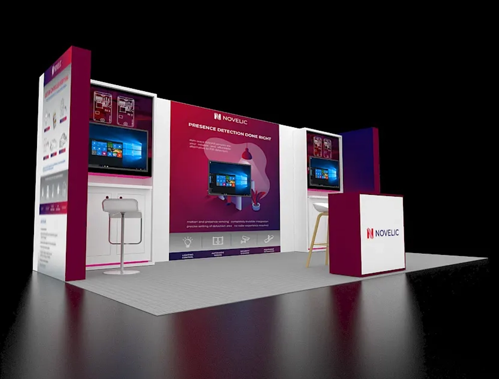 Trade show booth with interactive displays