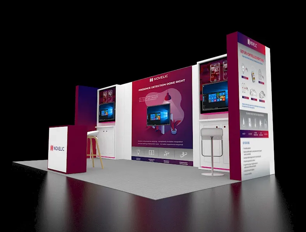 Trade show booth with interactive displays