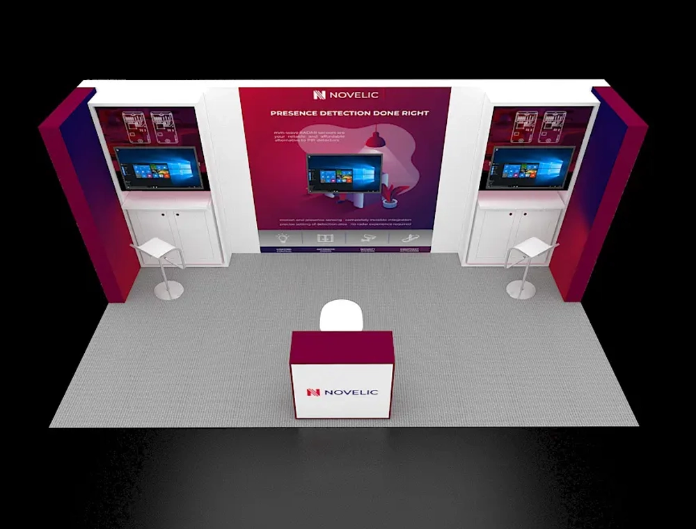 Trade show booth with interactive displays