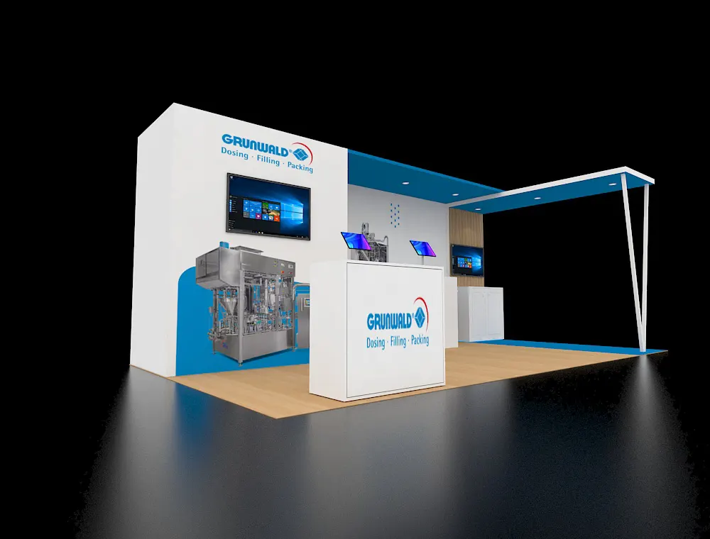 Sleek exhibition booth with marketing panels
