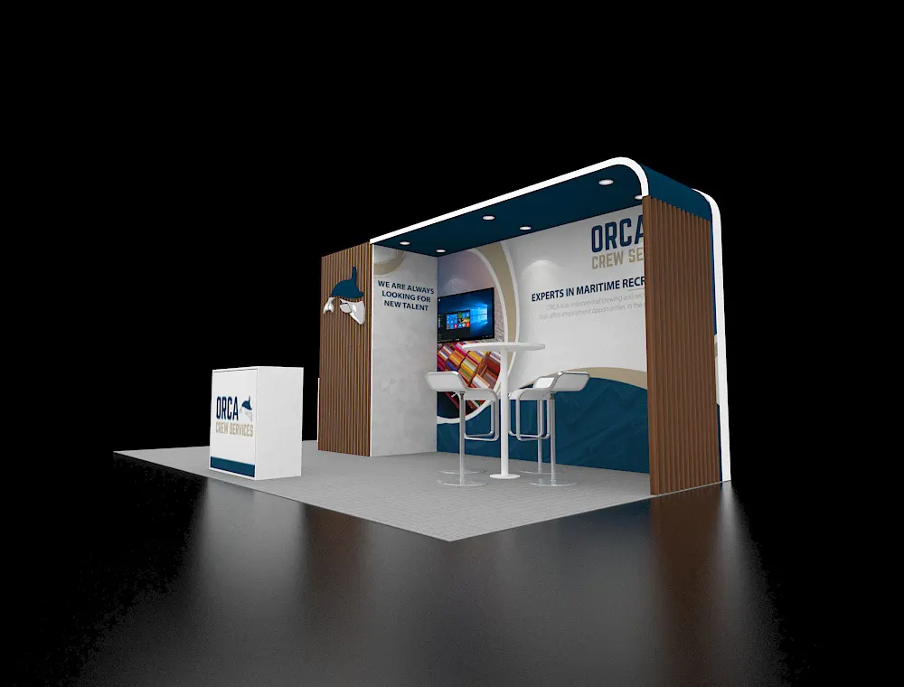 Branded 10x20 exhibit booth with lighting