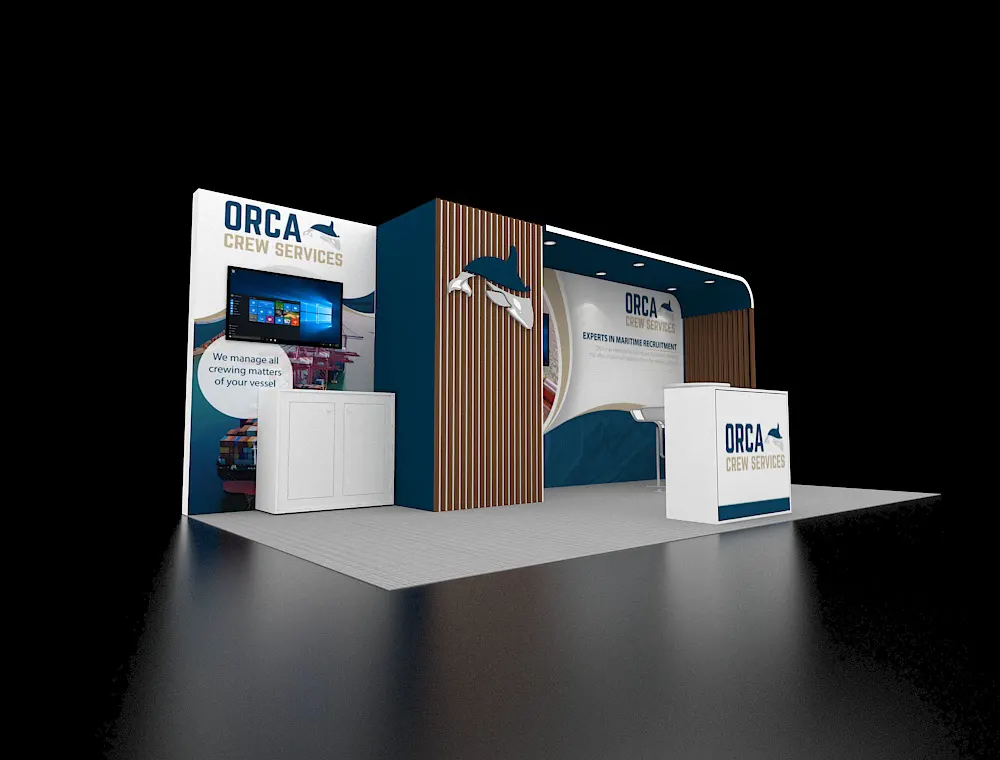 Branded 10x20 exhibit booth with lighting