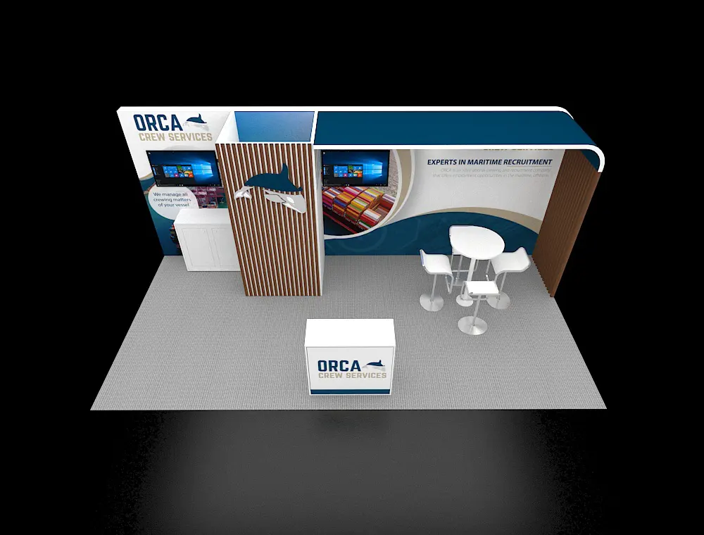 Branded 10x20 exhibit booth with lighting
