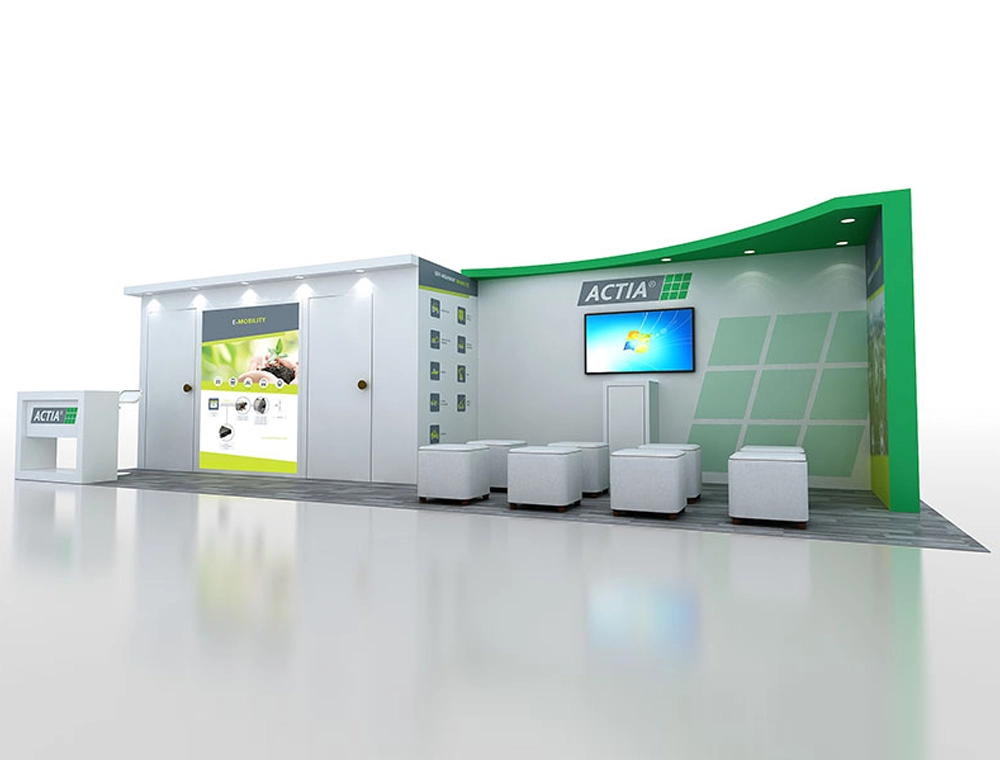 Exhibit booth 10x30 with three counters