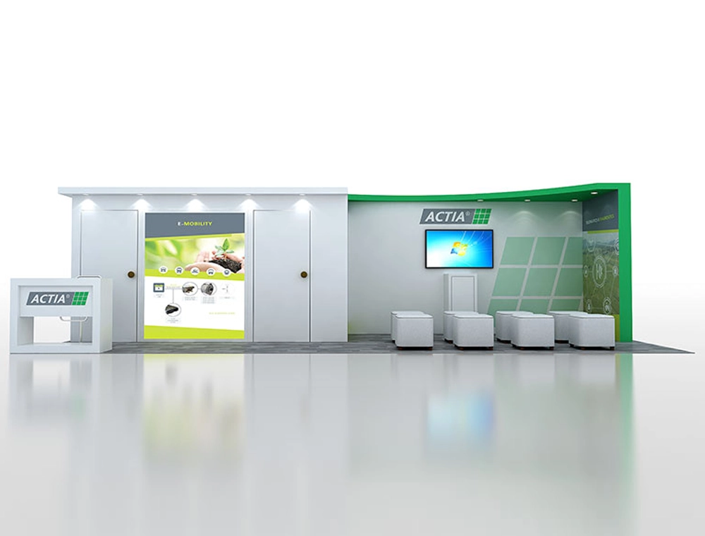 Exhibit booth 10x30 with three counters