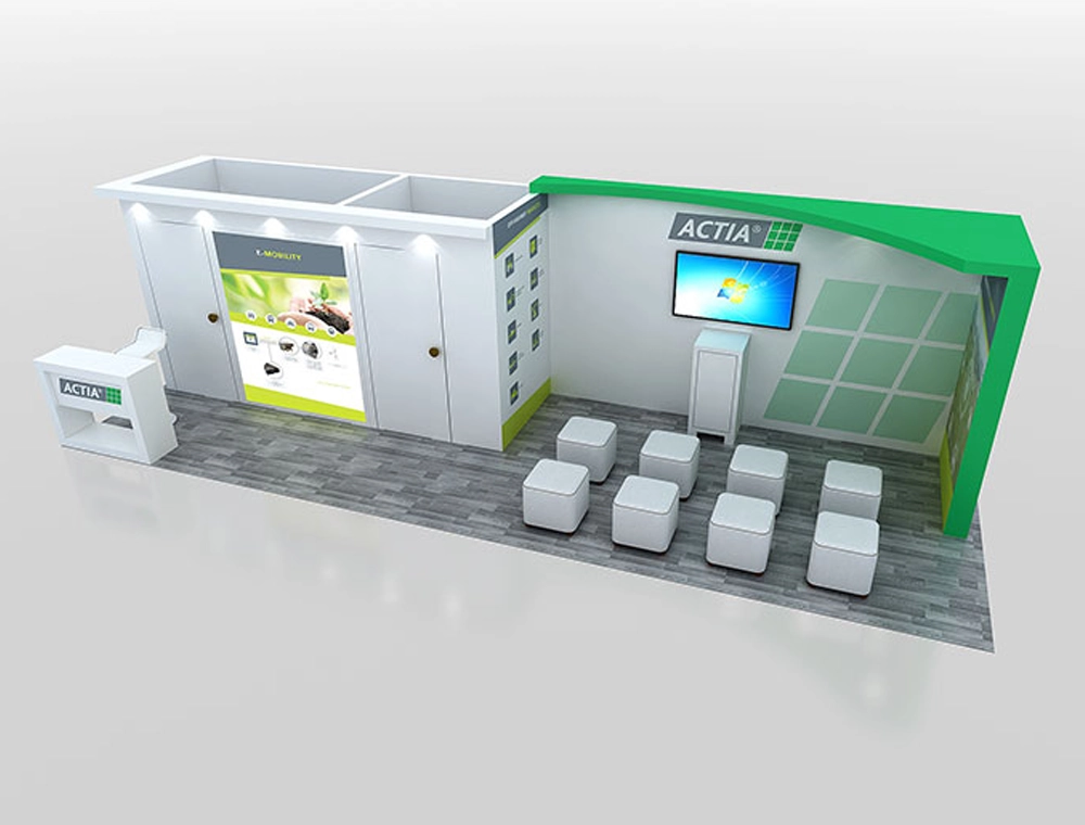 Exhibit booth 10x30 with three counters