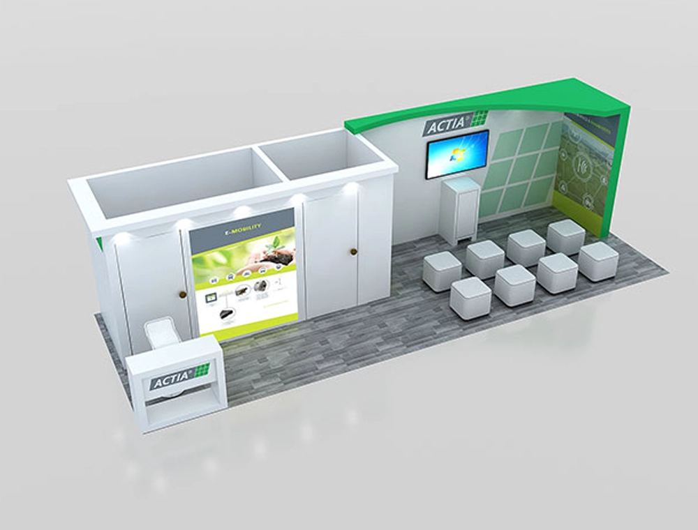 Exhibit booth 10x30 with three counters