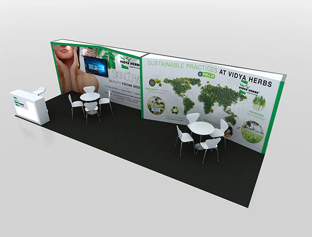 10x30 booth with tall illuminated tower