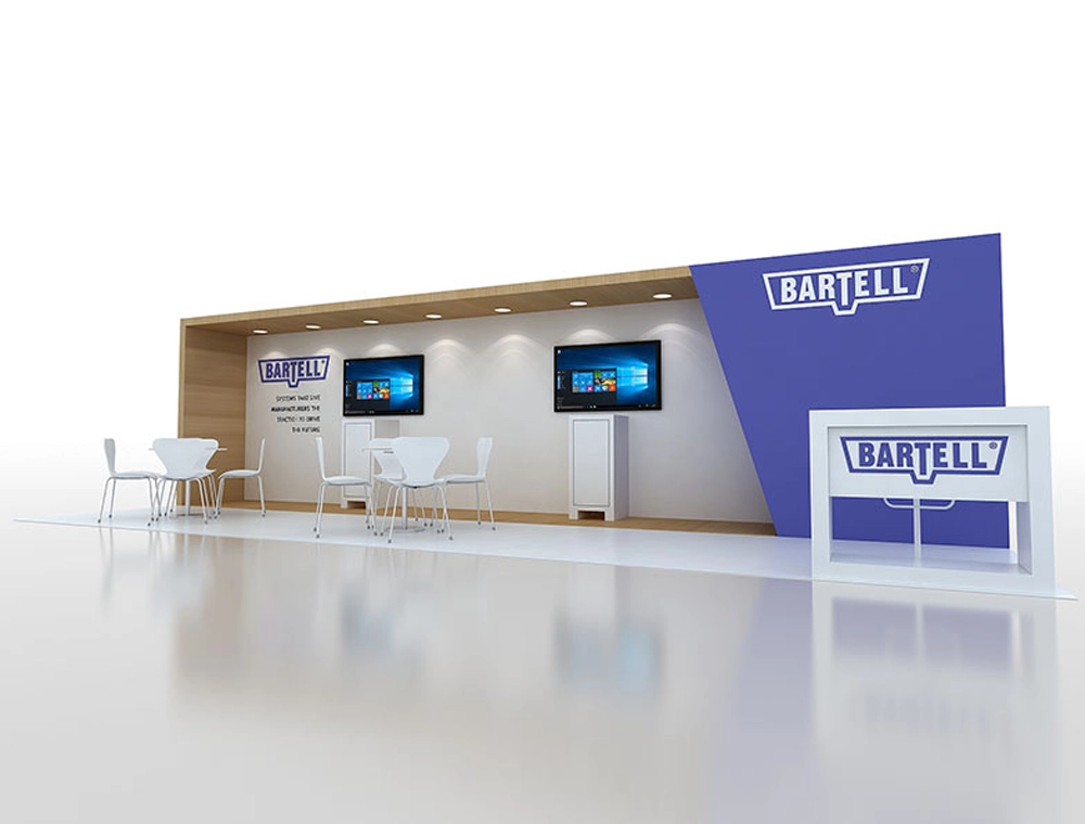 10x30 booth with modern reception counter